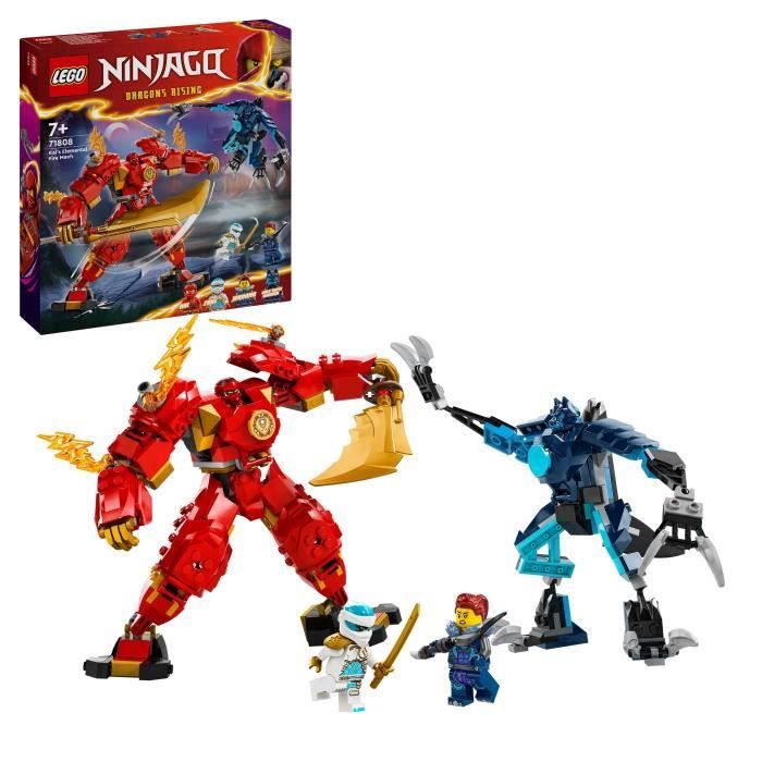 LEGO 71808 NINJAGO Kai's Fire Elemental Robot, Ninja Toy with Customizable Figure Plus Kai and Zane Minifigures