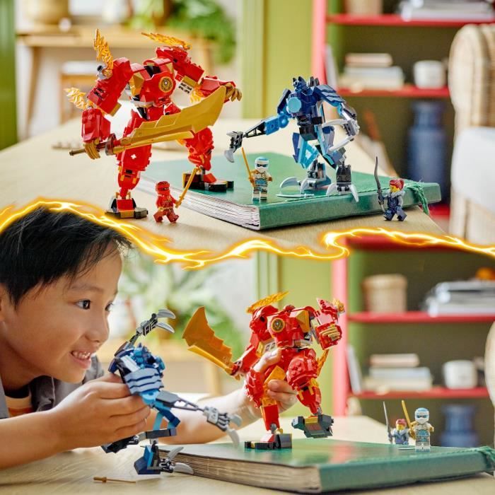 LEGO 71808 NINJAGO Kai's Fire Elemental Robot, Ninja Toy with Customizable Figure Plus Kai and Zane Minifigures