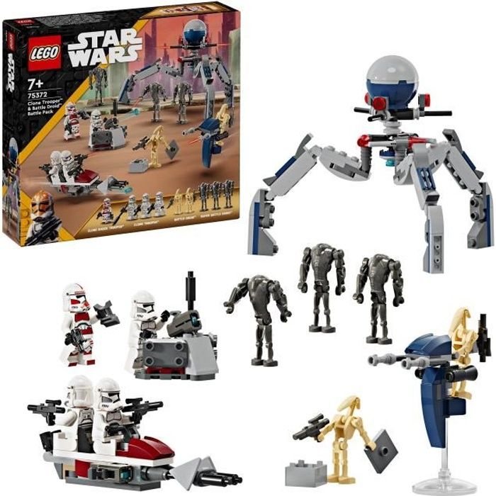 LEGO 75372 Star Wars Clone Troopers and Battle Droids Battle Pack, Toy with Speeder Bike and Minifigure
