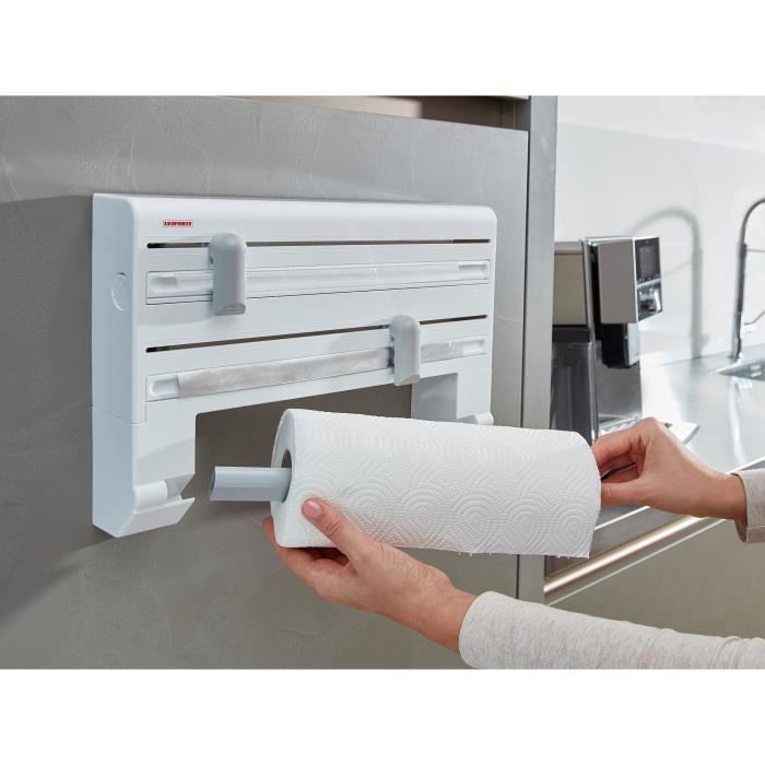 Leifheit Parat ComfortLine 25703 wall-mounted paper dispenser, kitchen wall-mounted paper dispenser for 3 rolls, paper dispenser with sharp blades