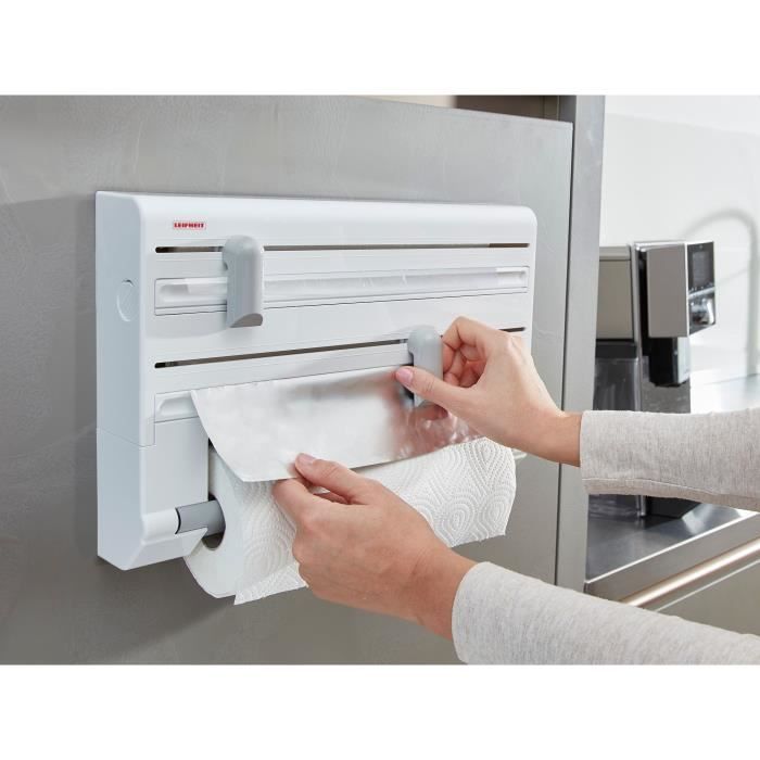 Leifheit Parat ComfortLine 25703 wall-mounted paper dispenser, kitchen wall-mounted paper dispenser for 3 rolls, paper dispenser with sharp blades