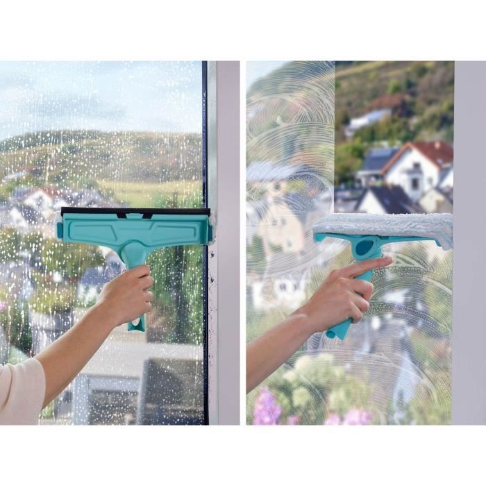 Leifheit 51320 4-in-1 window cleaner with microfibre fleece, 32cm window squeegee with patented frame cleaning function