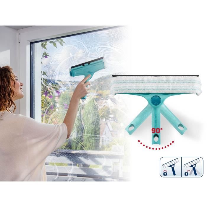 Leifheit 51320 4-in-1 window cleaner with microfibre fleece, 32cm window squeegee with patented frame cleaning function