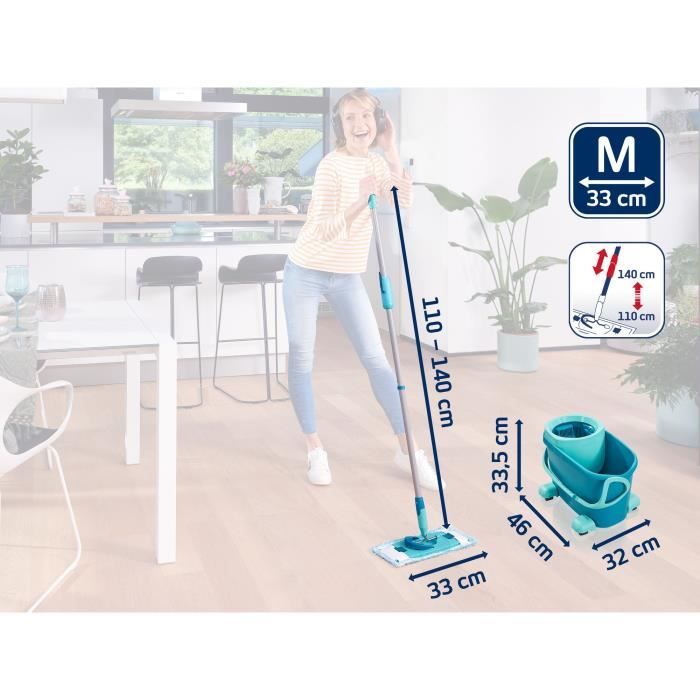 LEIFHEIT Clean Twist M Ergo mobile 52121 Floor cleaning kit - Floor mop with cover, easy-spin bucket, wheels