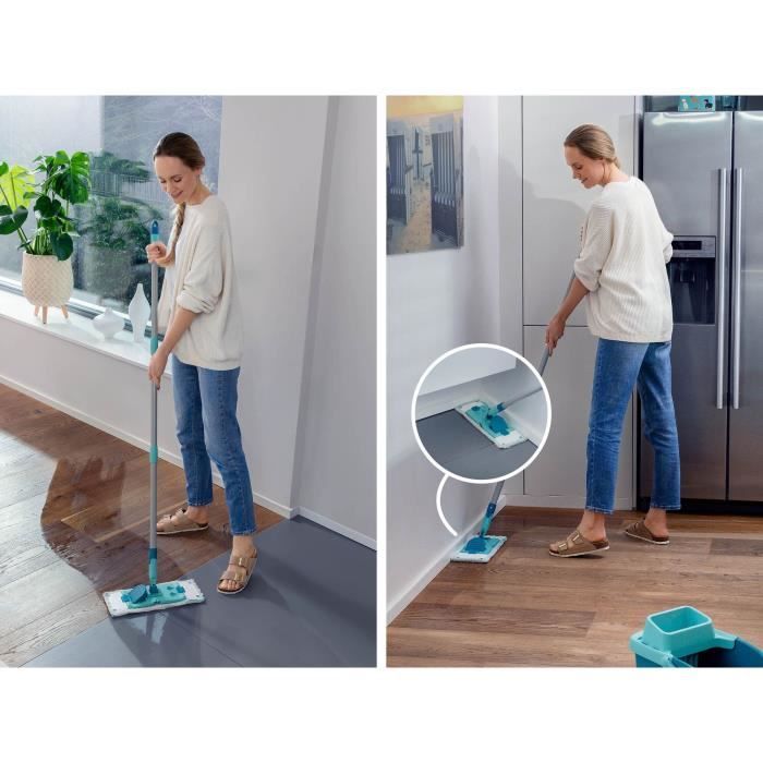 Set de nettoyage sol Leifheit PowerClean 55510, balai serpillere avec seau essoreur 6 L, 1x housse micro duo incluse, manche 148 cm