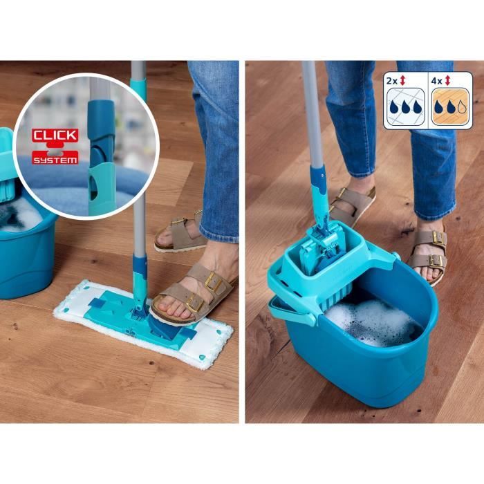 Set de nettoyage sol Leifheit PowerClean 55510, balai serpillere avec seau essoreur 6 L, 1x housse micro duo incluse, manche 148 cm