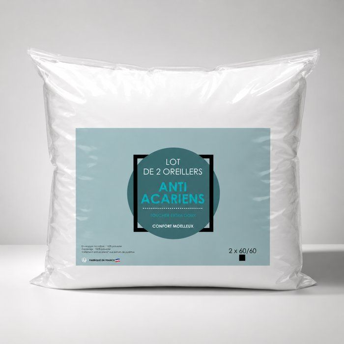 Set of 2 Microfiber Anti-Mite pillows 60x60cm
