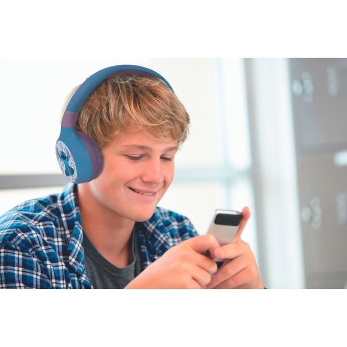 LEXIBOOK - 2 in 1 Disney Stitch headphones - Wireless Bluetooth 5.0 or Audi cable - Long-lasting rechargeable battery - Blue