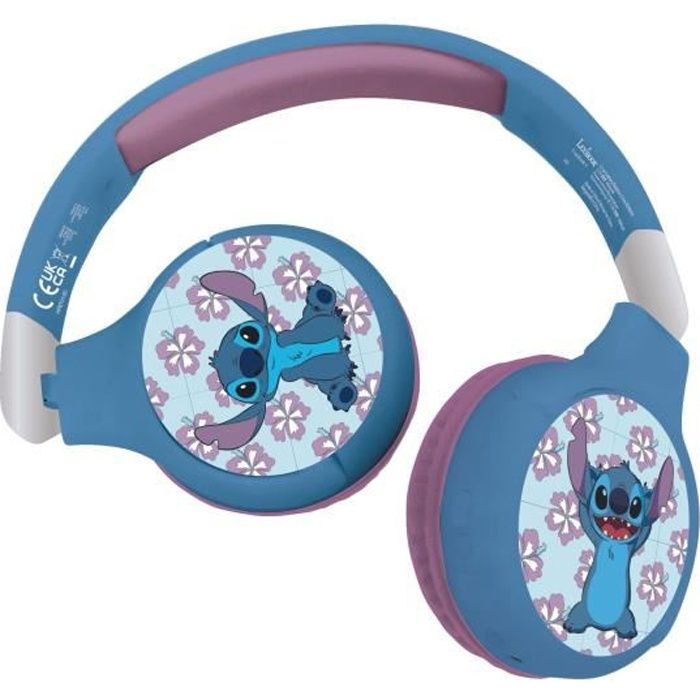 LEXIBOOK - 2 in 1 Disney Stitch headphones - Wireless Bluetooth 5.0 or Audi cable - Long-lasting rechargeable battery - Blue