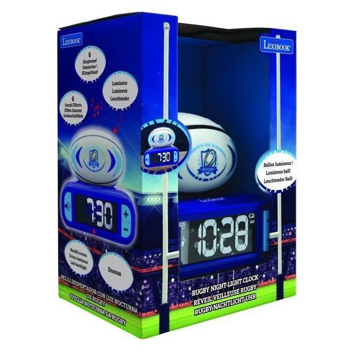 Digital alarm clock with 3D rugby ball night light and sound effects