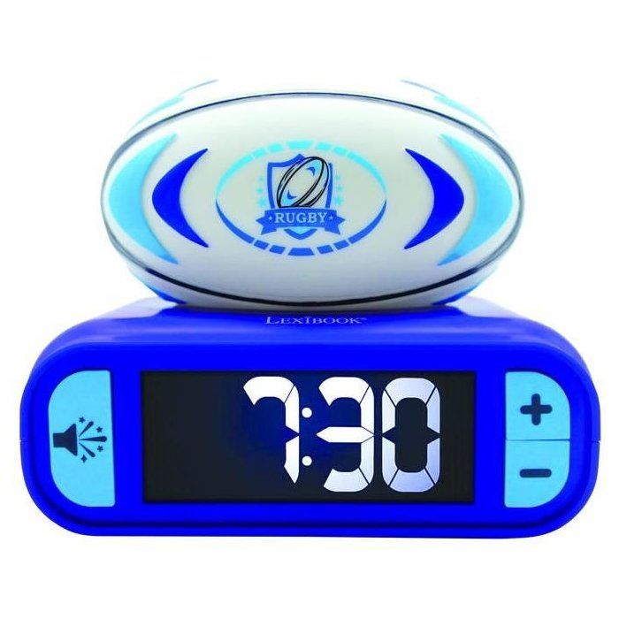 Digital alarm clock with 3D rugby ball night light and sound effects