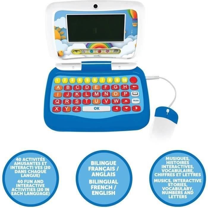 Bilingual FR/EN talking educational laptop for a total of 40 activities divided into 6 categories