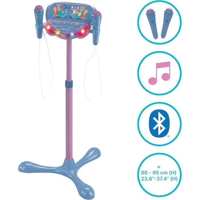 Stitch Microphone on Adjustable Lighted Stand with Speaker, 2 Mics and Vocal Effects, Bluetooth Speaker