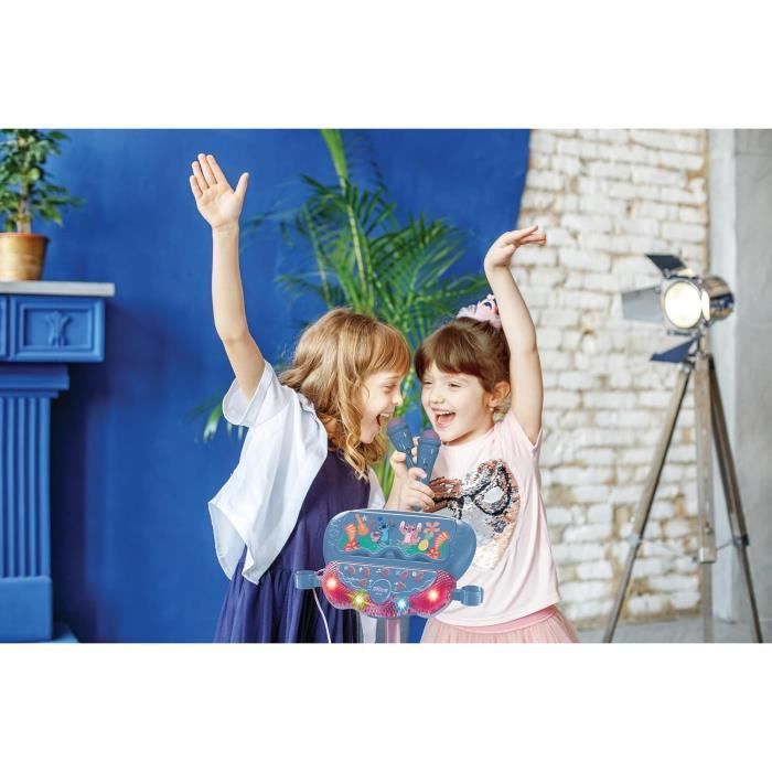 Stitch Microphone on Adjustable Lighted Stand with Speaker, 2 Mics and Vocal Effects, Bluetooth Speaker