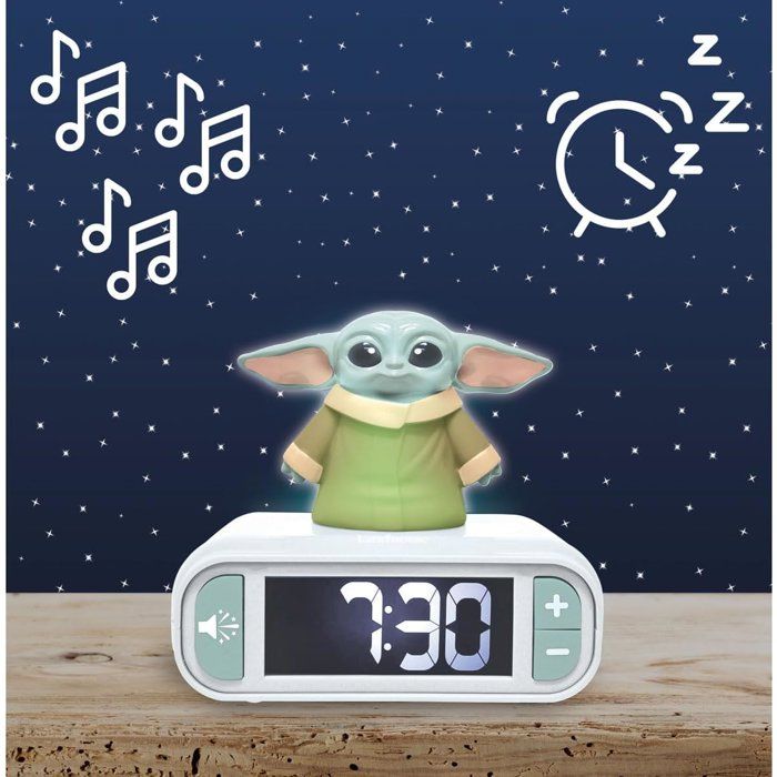 LEXIBOOK - Grogu Night Light Alarm Clock - Star Wars - Sounds and melodies, bright backlit LCD screen - Green