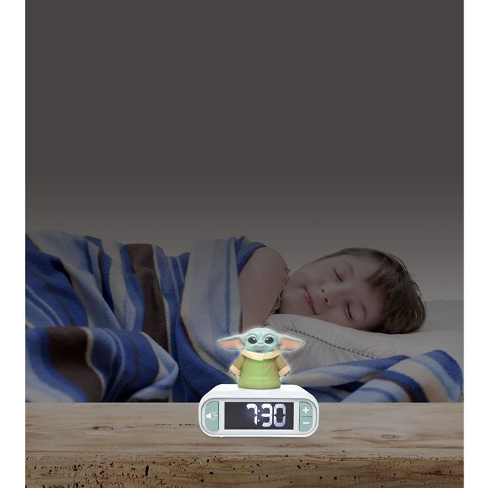 LEXIBOOK - Grogu Night Light Alarm Clock - Star Wars - Sounds and melodies, bright backlit LCD screen - Green