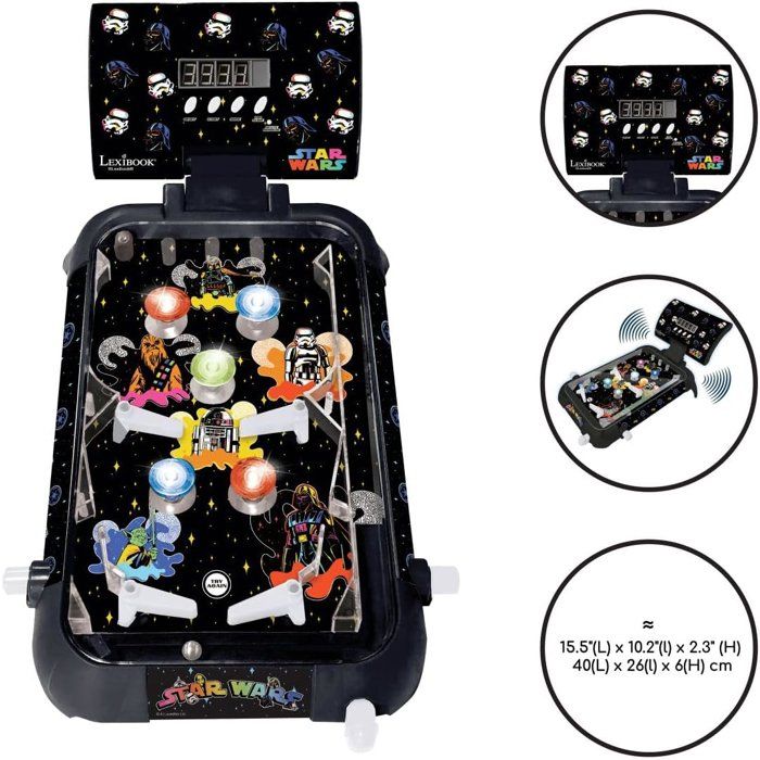 LEXIBOOK - Star Wars Electronic Pinball Machine - Sounds, lights, and on-screen score display—play alone or challenge your friends