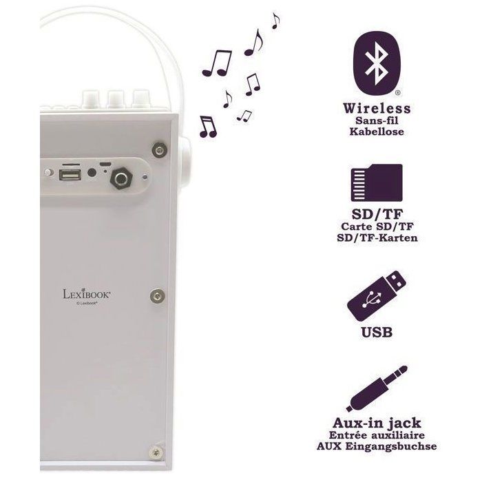 Trendy portable Bluetooth speaker with microphone and light effects iParty LEXIBOOK
