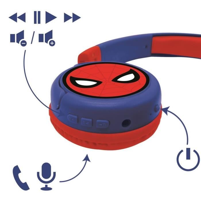 SPIDER-MAN Comfortable foldable 2-in-1 bluetooth and wired headphones for children with sound limitation - LEXIBOOK