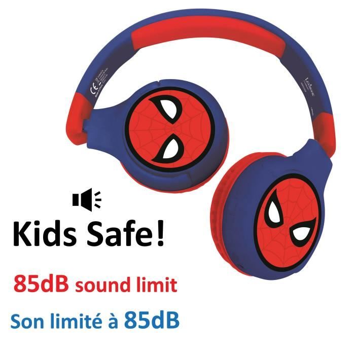 SPIDER-MAN Comfortable foldable 2-in-1 bluetooth and wired headphones for children with sound limitation - LEXIBOOK
