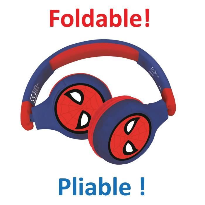 SPIDER-MAN Comfortable foldable 2-in-1 bluetooth and wired headphones for children with sound limitation - LEXIBOOK