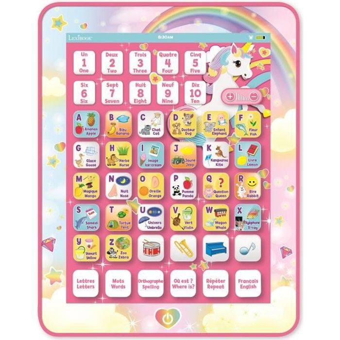 LEXIBOOK - Educational & Bilingual Unicorn Tablet - French, English - Bilingual Educational Alphabet