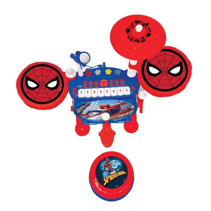 SPIDER-MAN Complete Electronic Light Drum Kit with keyboard, cymbals and stool - LEXIBOOK