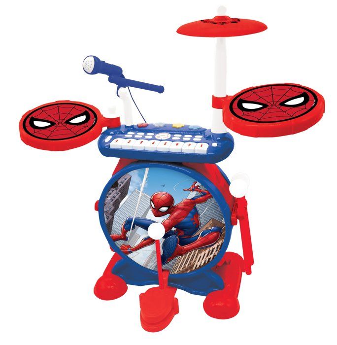 SPIDER-MAN Complete Electronic Light Drum Kit with keyboard, cymbals and stool - LEXIBOOK