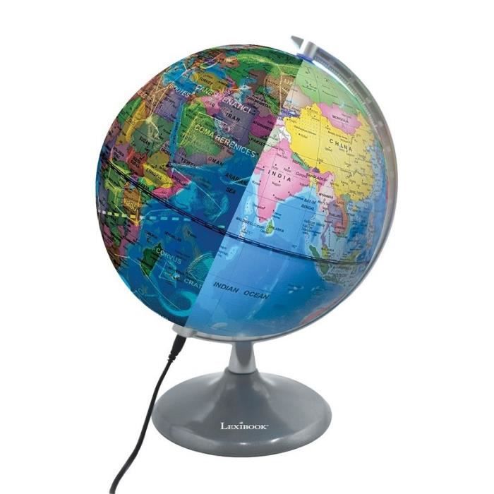 LEXIBOOK - Luminous day & night globe - Earth globe during the day and lights up with the map of the constellations (English)