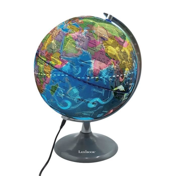 LEXIBOOK - Luminous day & night globe - Earth globe during the day and lights up with the map of the constellations (English)