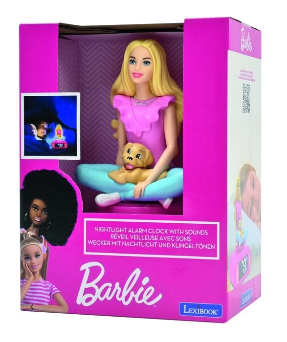 Digital alarm clock with bright night light, 3D Barbie, and sound effects