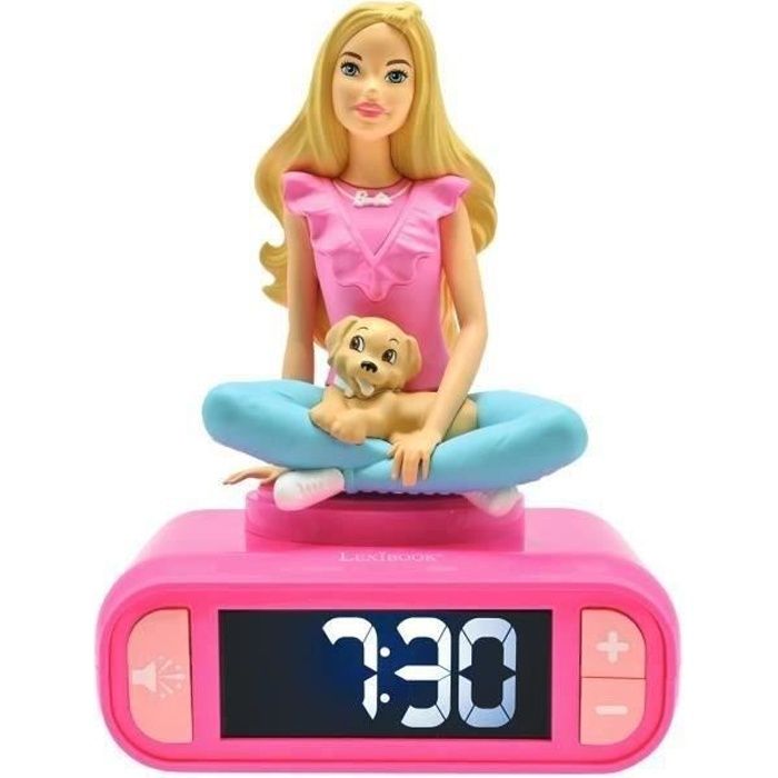Digital alarm clock with bright night light, 3D Barbie, and sound effects