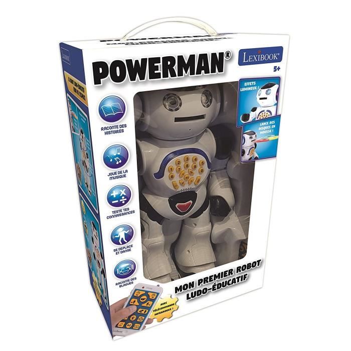 LEXIBOOK Powerman - Interactive Educational Robot for Playing and Learning, Dancing, Music Play, Educational Quiz, Spear Discs