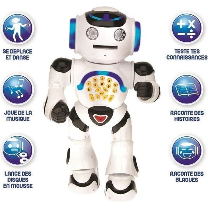 LEXIBOOK Powerman - Interactive Educational Robot for Playing and Learning, Dancing, Music Play, Educational Quiz, Spear Discs