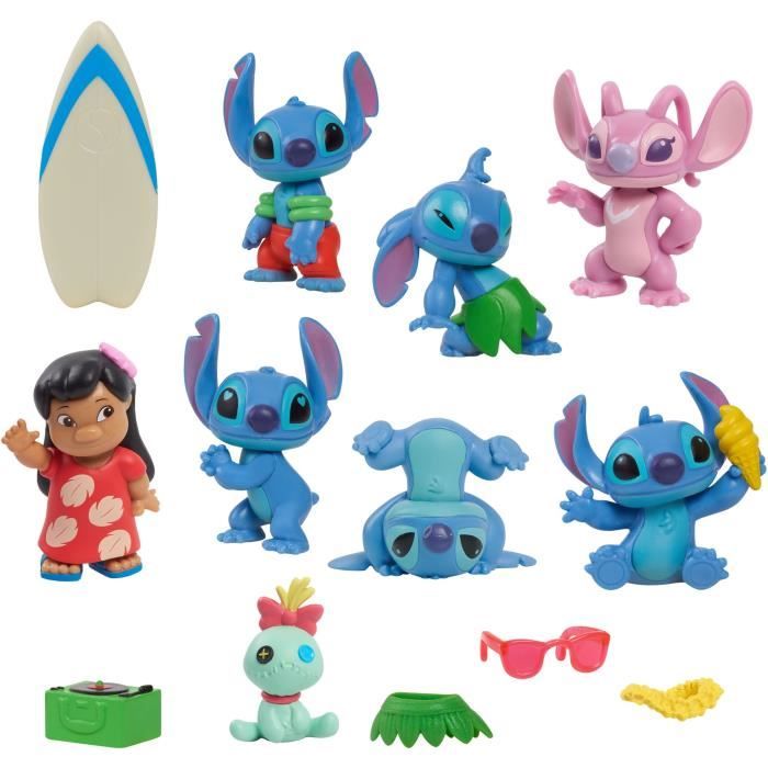 Figures and accessories - LICENSE /STITCH - Deluxe box set - 13 figures and accessories, Stitch in 5 poses, surfboard