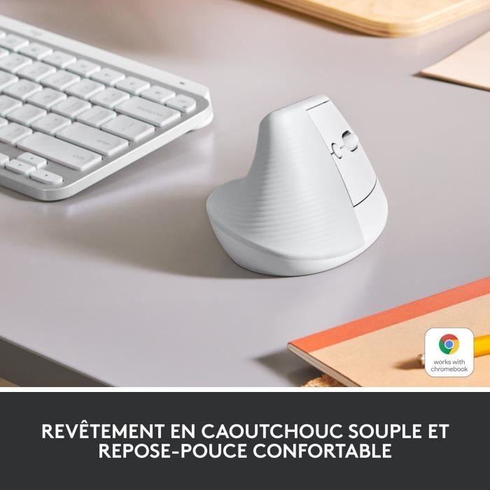 Logitech Lift Ergonomic Vertical Wireless Mouse, Bluetooth or Logi Bolt USB Receiver, Silent - Off-White