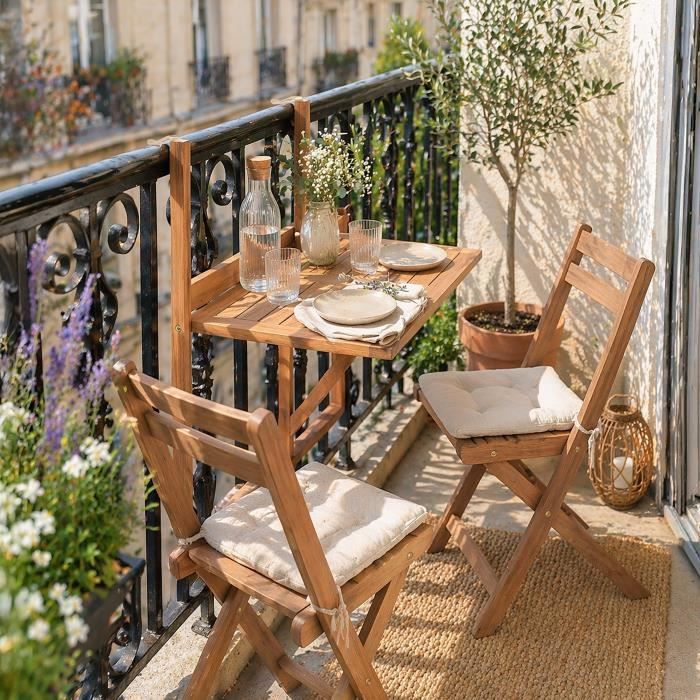 LILOU hanging balcony table - FSC acacia wood - Foldable - 60x44x80 cm