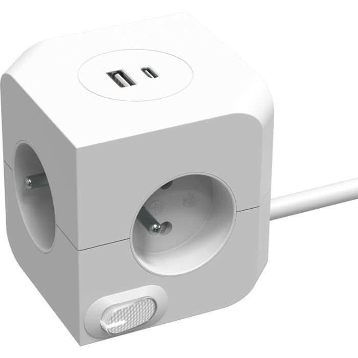 Power Strip with Dual USB Ports - LINK2HOME - 4 16A Outlets - 2 USB Ports - 3,680 W Max - White