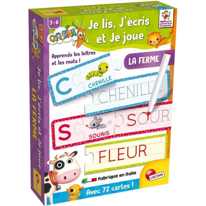 I read, write and play with the farm - Carotina - learning game - 72 erasable cards - LISCIANI