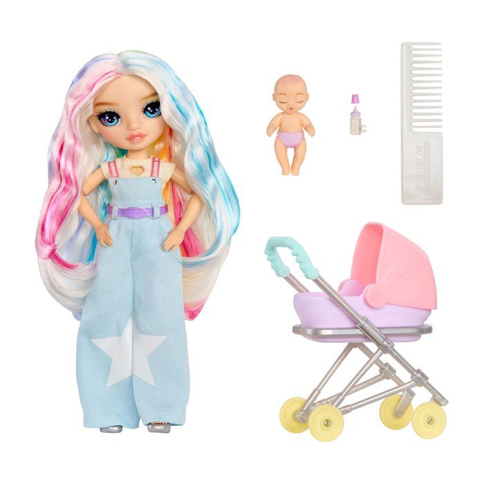 Junior High Babysitters  Amaya - 23 cm Doll - Baby, Stroller, Bassinet, Bottle, Comb, Outfit, and Accessories
