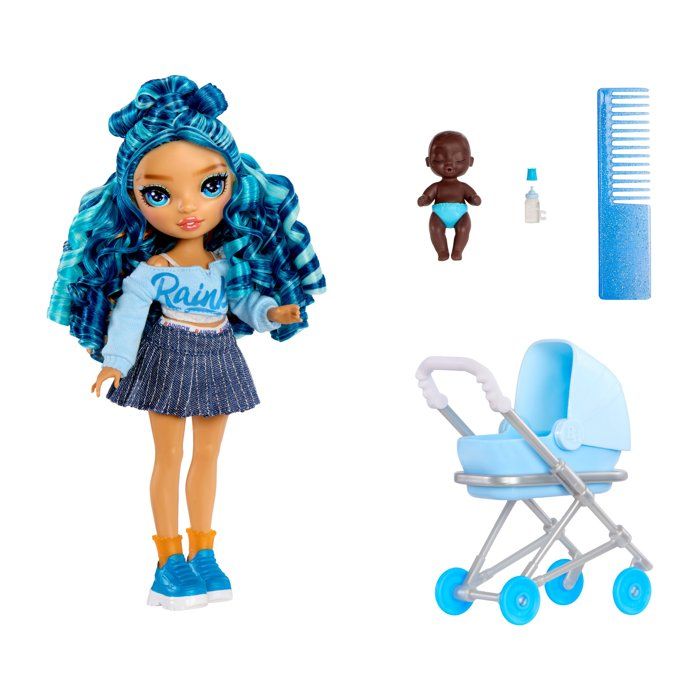 Junior High Babysitters  Skyler - 23 cm Doll - Baby, Stroller, Bassinet, Bottle, Comb, Outfit, and Accessories