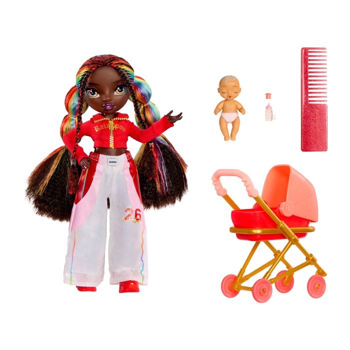 Junior High Babysitters  Iris Bow - 23 cm Doll - Baby, Stroller, Bassinet, Bottle, Comb, Outfit, and Accessories