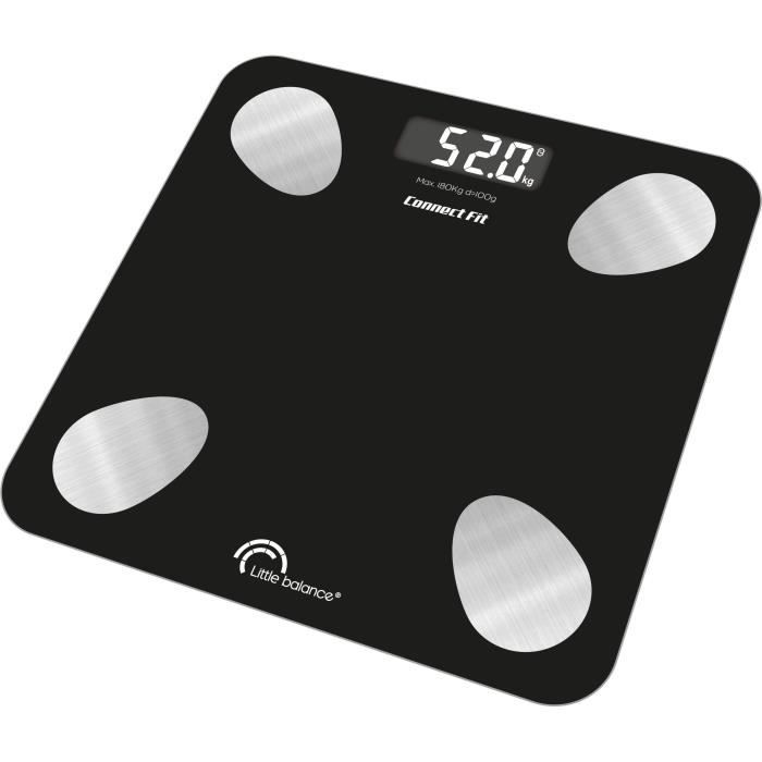 Bathroom scale - LITTLE BALANCE - 8685 - Connect fit duo kit - Batteries - Impedance meter + connected skipping rope - 190 kg/100 g - Black