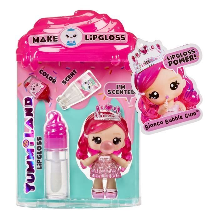 Yummiland - 1 10 cm doll and a glittery gloss to create - Bianca - Chewing Gum flavor - From 4 years old