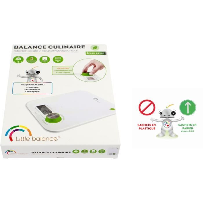 Little Balance 8198 Kinetic Flower, Kitchen Libra without battery, rechargeable by its Little Balance button, 5 kg / 1 g, white