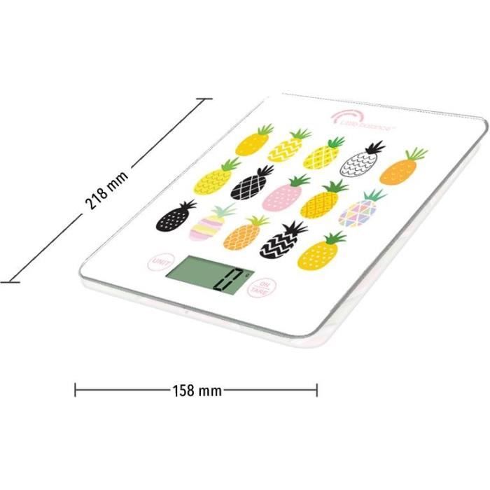 LITTLE BALANCE 8341 Slim Electronic Kitchen Scale - 5 kg / 1 g - Tempered Glass Top - Extra-flat - BD Ananas