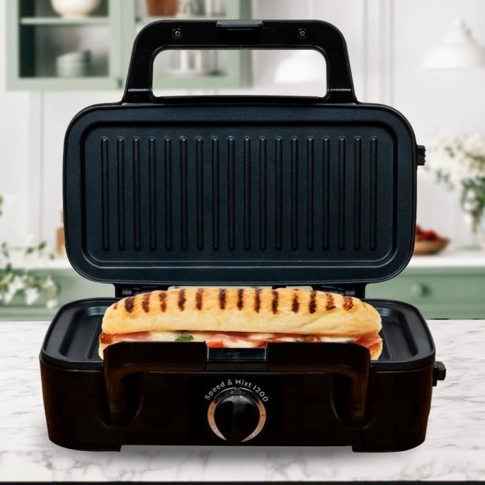 LITTLE BALANCE 8368 Speed'n Mixt 1200, Waffle iron & Grill 2 in 1, 1 waffle plate, 1 interchangeable grill plate, 1200 W, Stainless steel