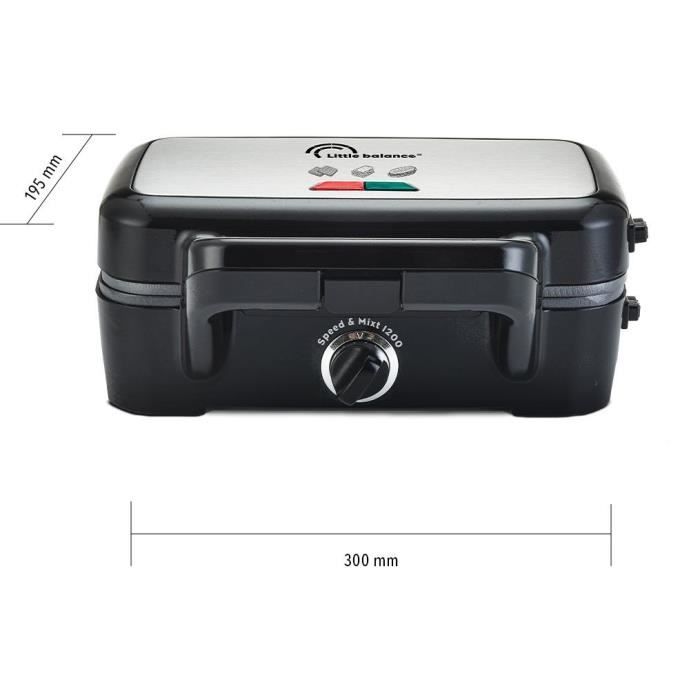 LITTLE BALANCE 8368 Speed'n Mixt 1200, Waffle iron & Grill 2 in 1, 1 waffle plate, 1 interchangeable grill plate, 1200 W, Stainless steel