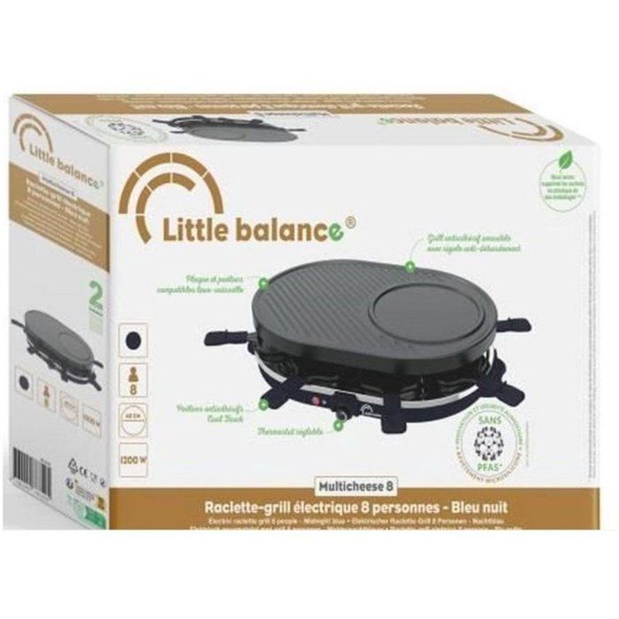Raclette machine - LITTLE BALANCE - Multi cheese - 1200 W - 8 people - Removable grill / crepe - Midnight blue