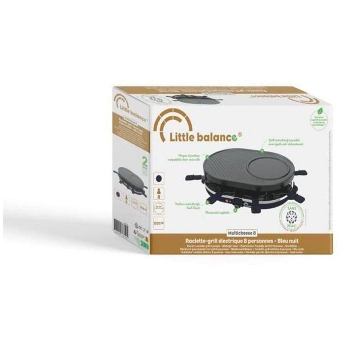Raclette machine - LITTLE BALANCE - Multi cheese - 1200 W - 8 people - Removable grill / crepe - Midnight blue